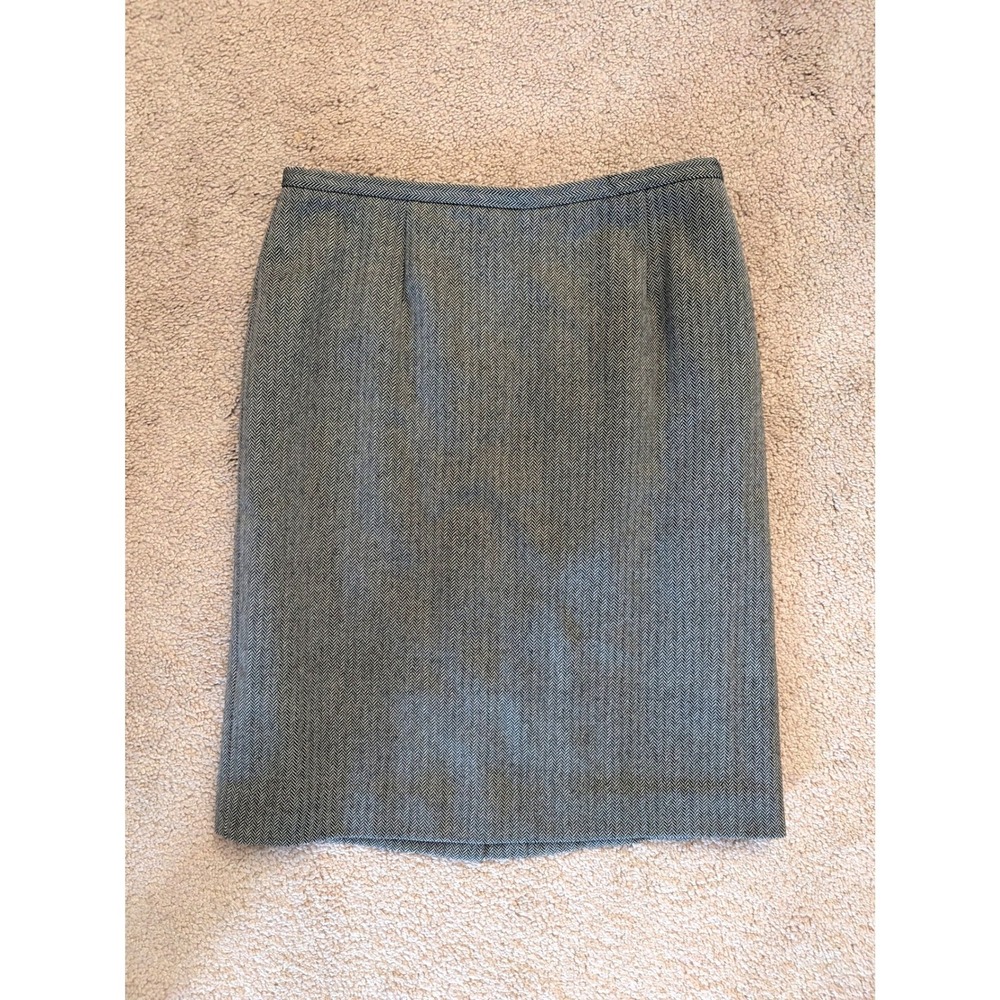 Ann Taylor Wool Herringbone Pencil Skirt Grey Black Size 6